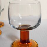 Six amber stemmed glasses from the 70s