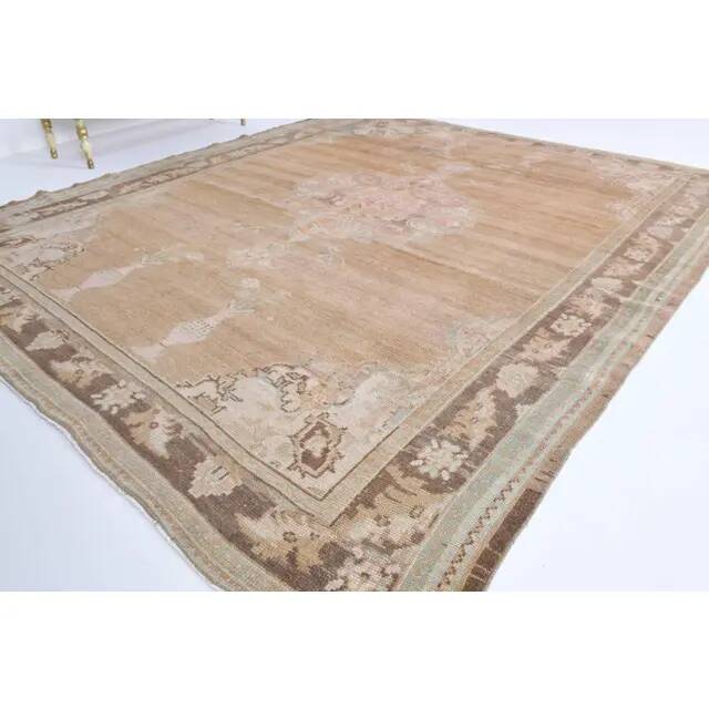 Vintage Turkish Hand-Knotted Wool Cotton Brown Area Rug 69x71