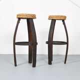 Original set of 2 bar stools by Frida Minet and Adrien Audoux, 1950s, France