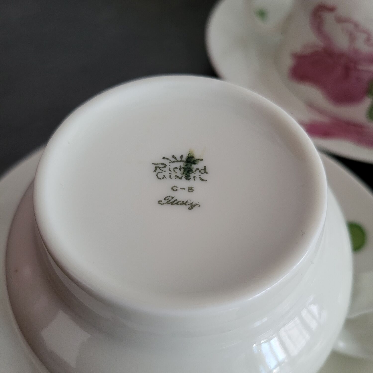 3 tasses et 5 sous-tasses vintage Richard Ginori motif sweet pea en ex