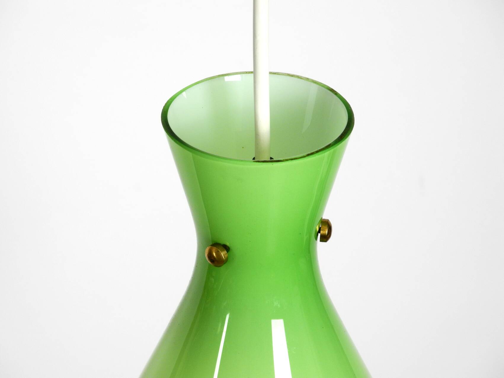 Very beautiful Mid Century flashed glass Diabolo pendant lamp in Green