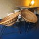 Pair of mid century bamboo and iron pod chairs, 1960s