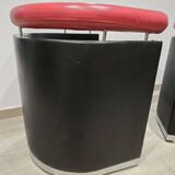 Pair of 80s designer leather and chrome metal armchairs