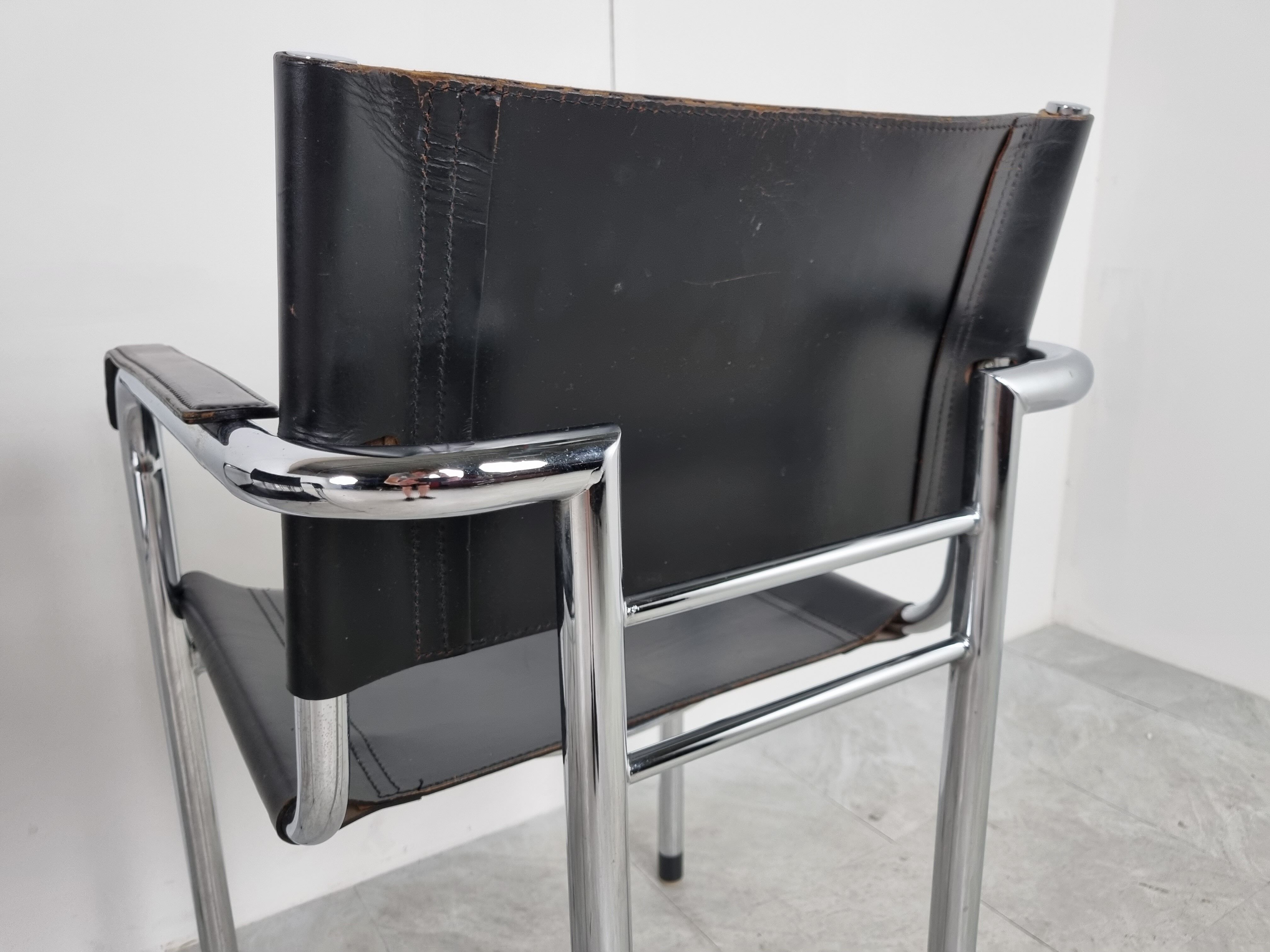 Vintage chrome and leather dining chairs set of 4 - 1980s