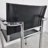 Vintage chrome and leather dining chairs set of 4 - 1980s