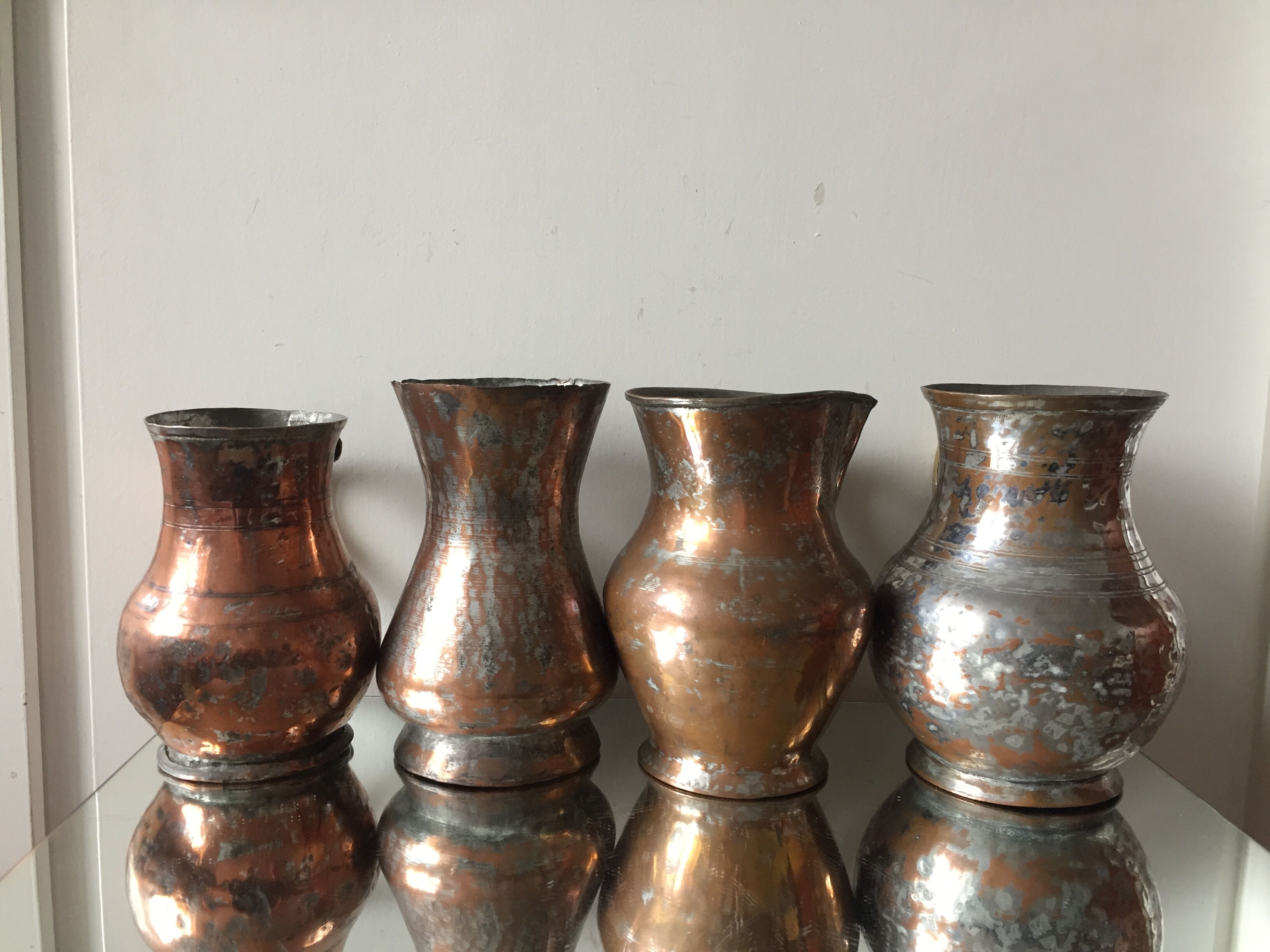 4 Islamic Art Ottoman Turkish copper pitchers antique