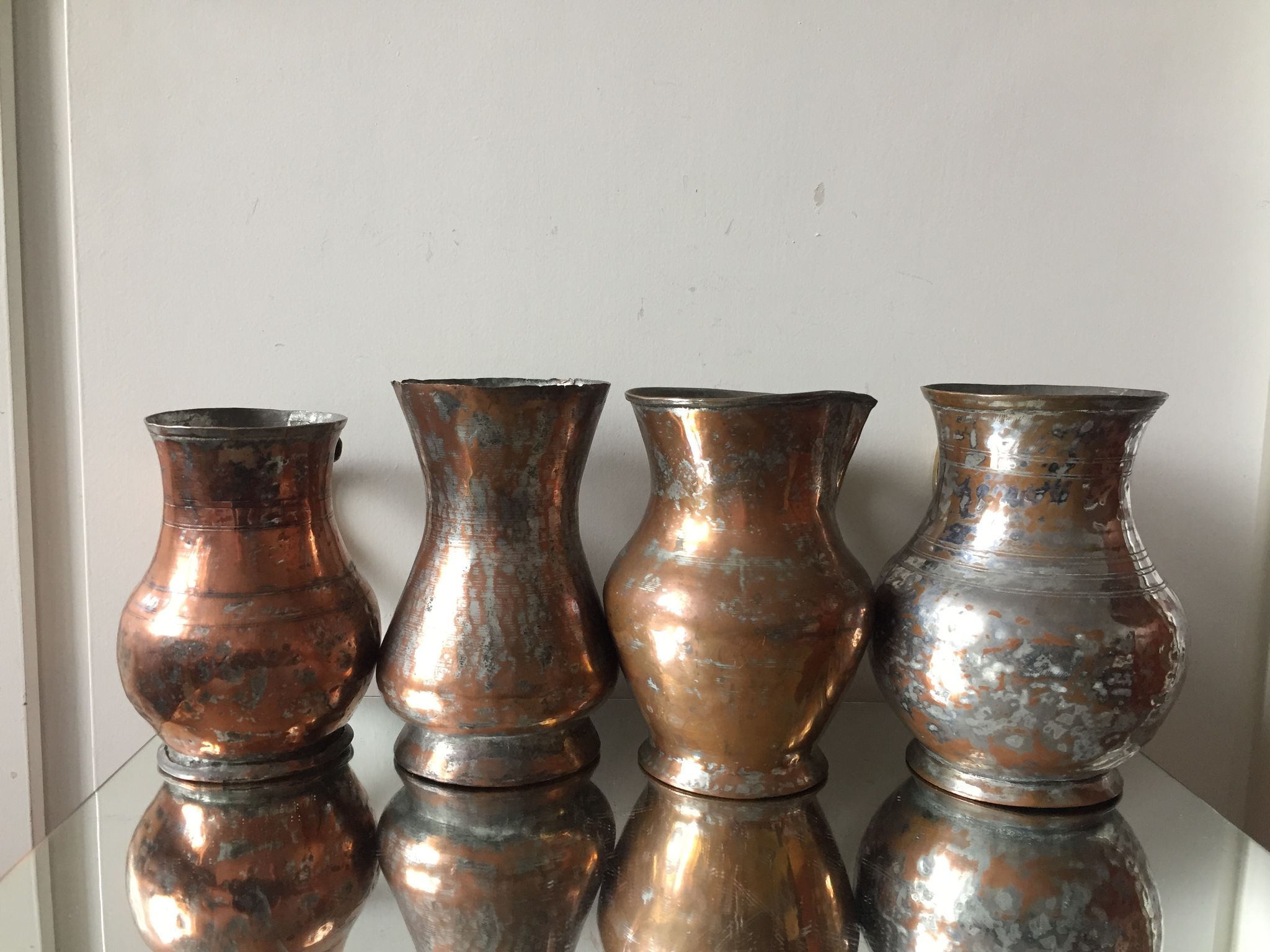 4 Islamic Art Ottoman Turkish copper pitchers antique