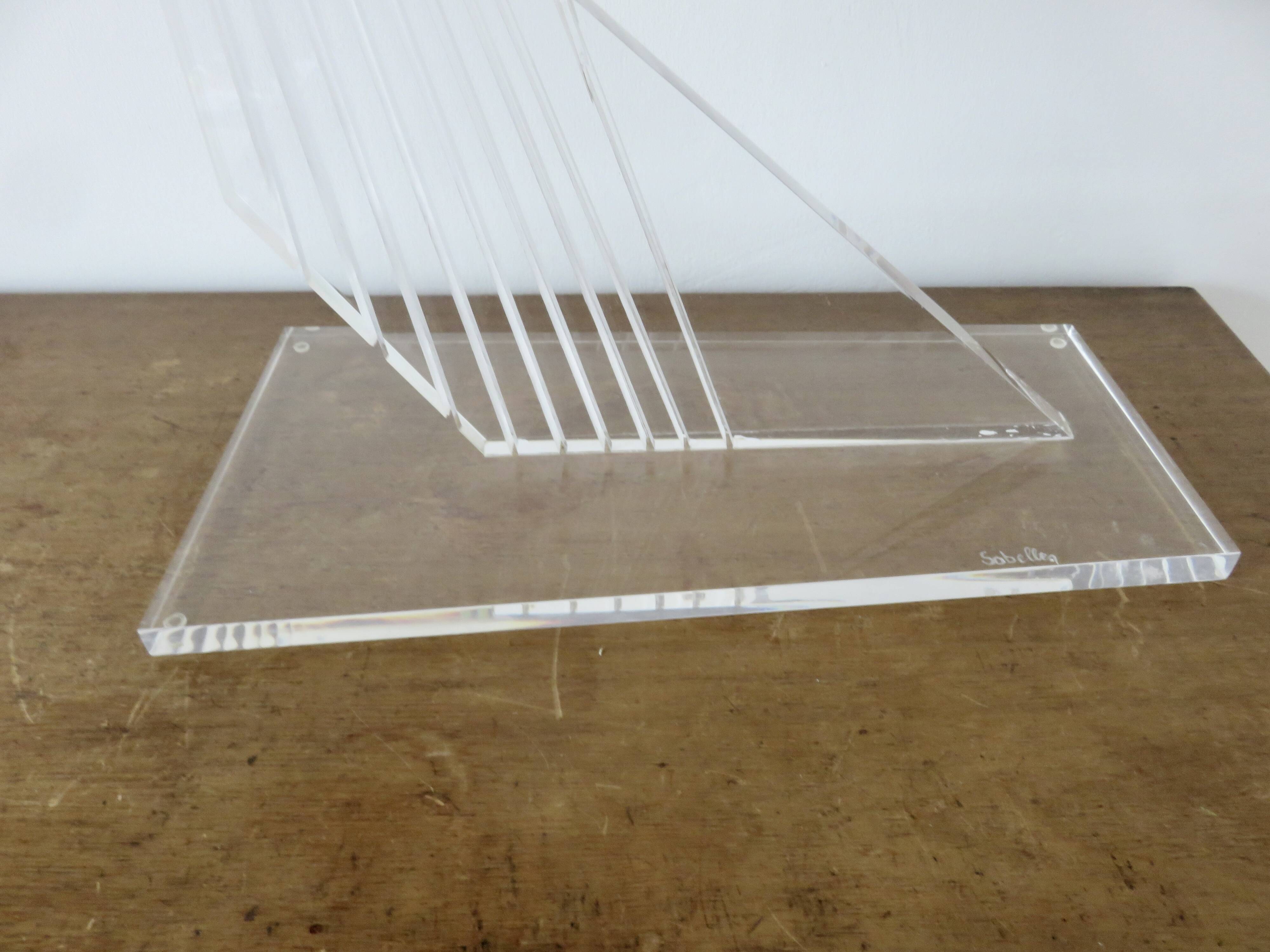 Contemporary sculpture, signed, in plexiglass and lucite, 1980s