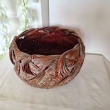 Vintage Japanese Ikebana basket made of smoked bamboo in natural