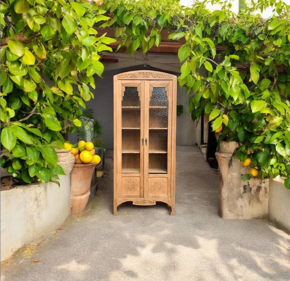 Parisian glass cabinet art deco raw wood 1930