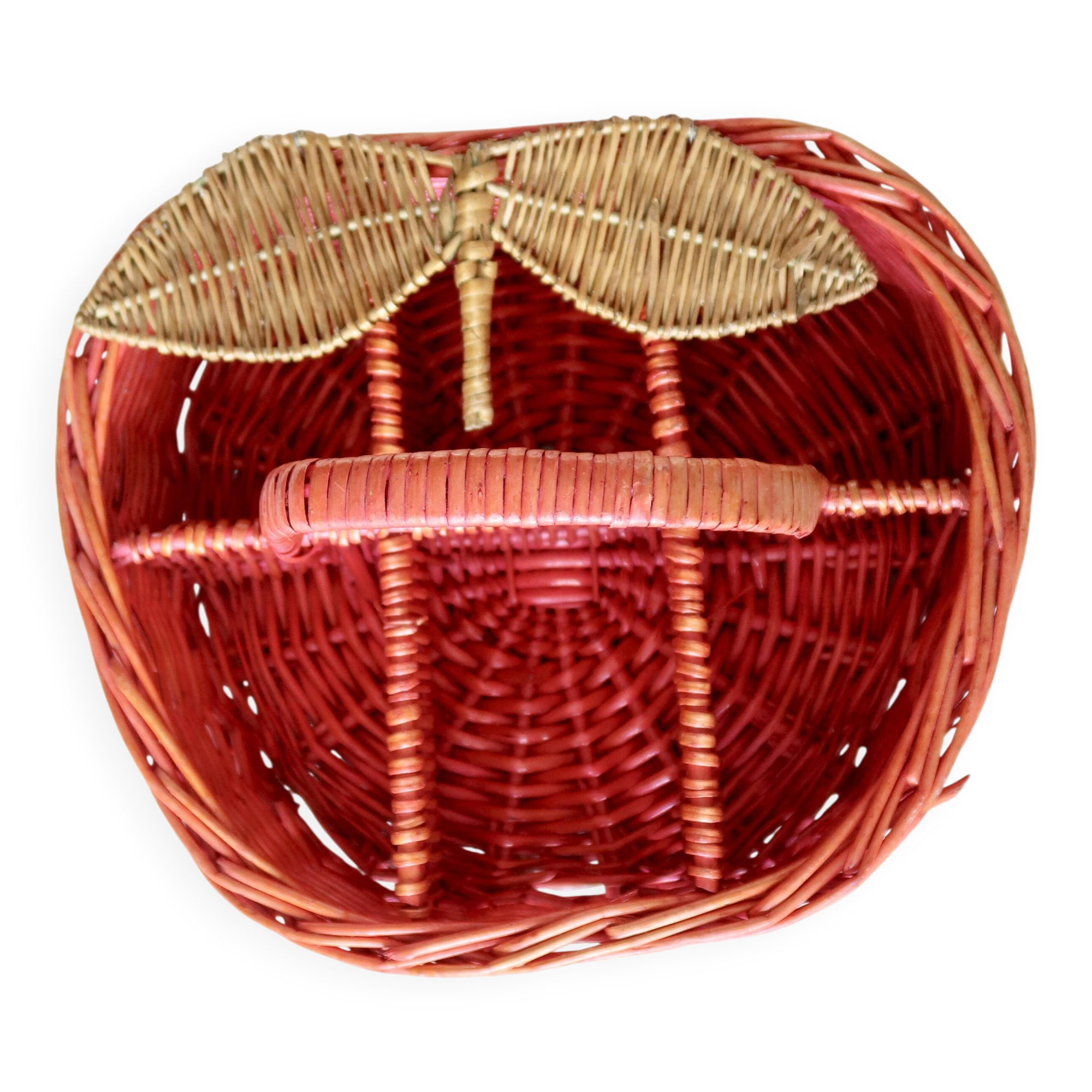 Large Vintage Painted Wicker Basket - Peach Shape