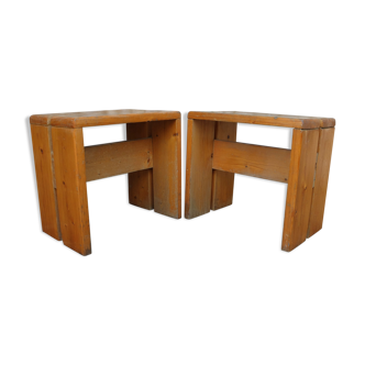 Pair of pine stools by Charlotte Perriand for Les Arcs, 1960