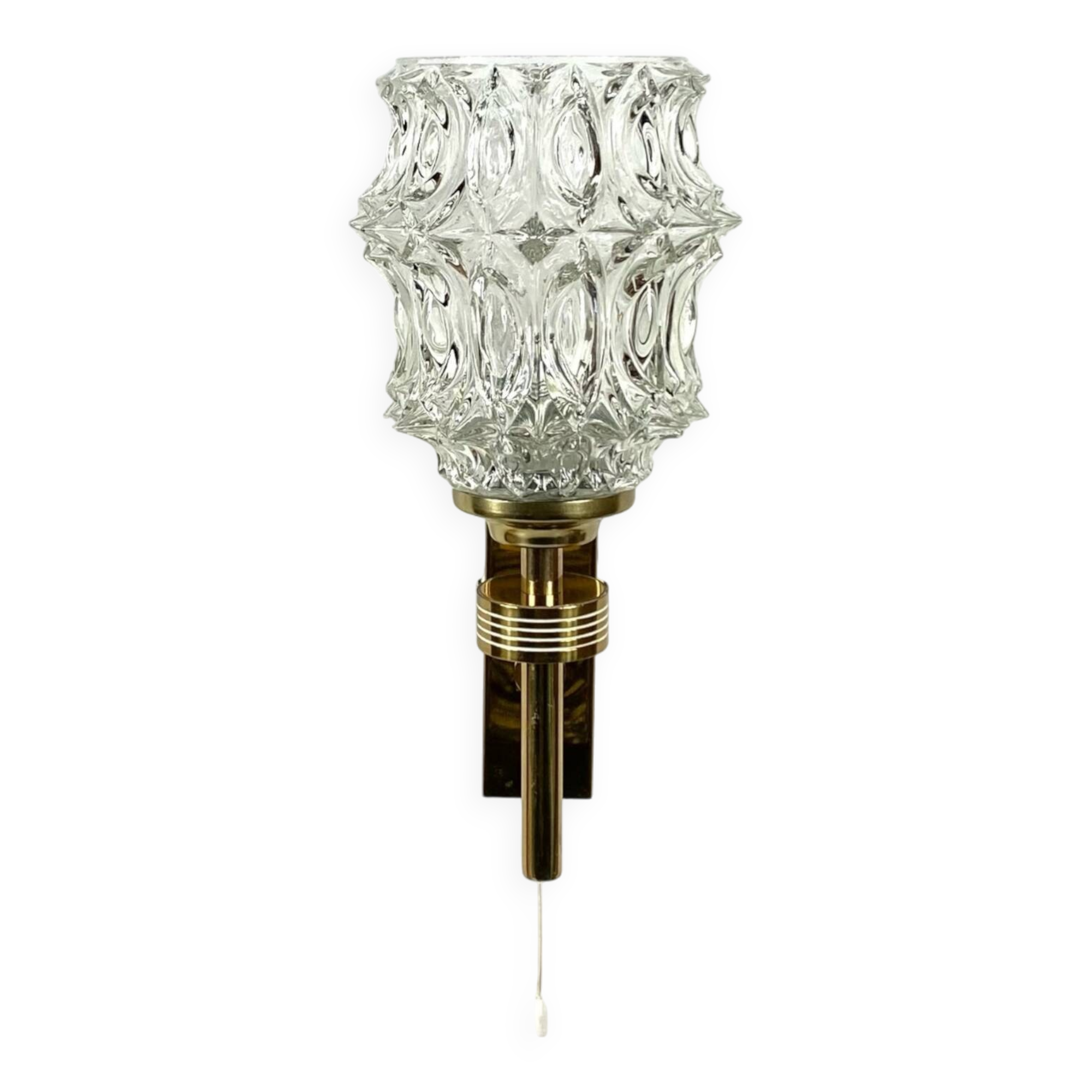 Antique wall light, Arlus type torch, in brass and glass tulip