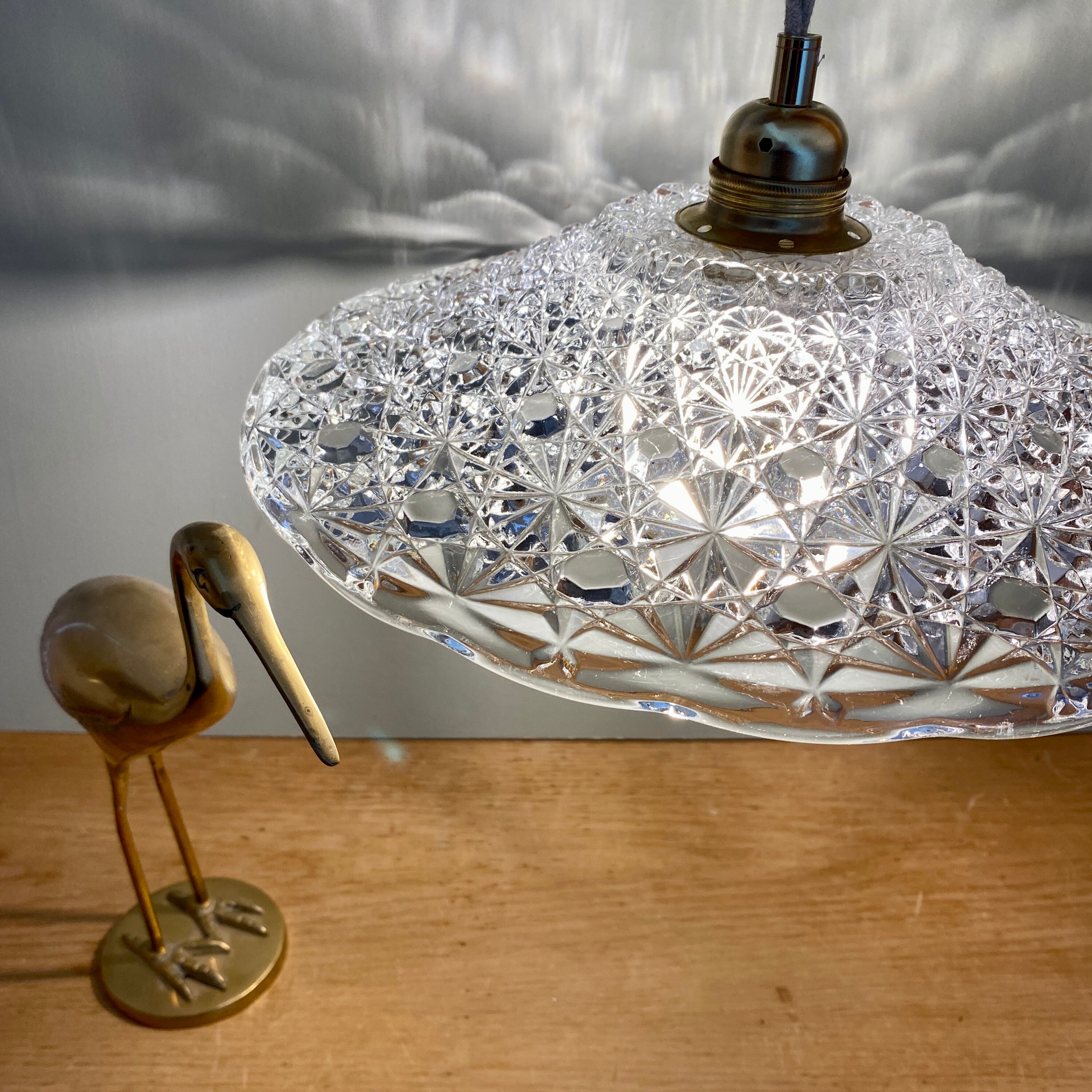 Vintage aabt-jour pendant lamp in molded glass