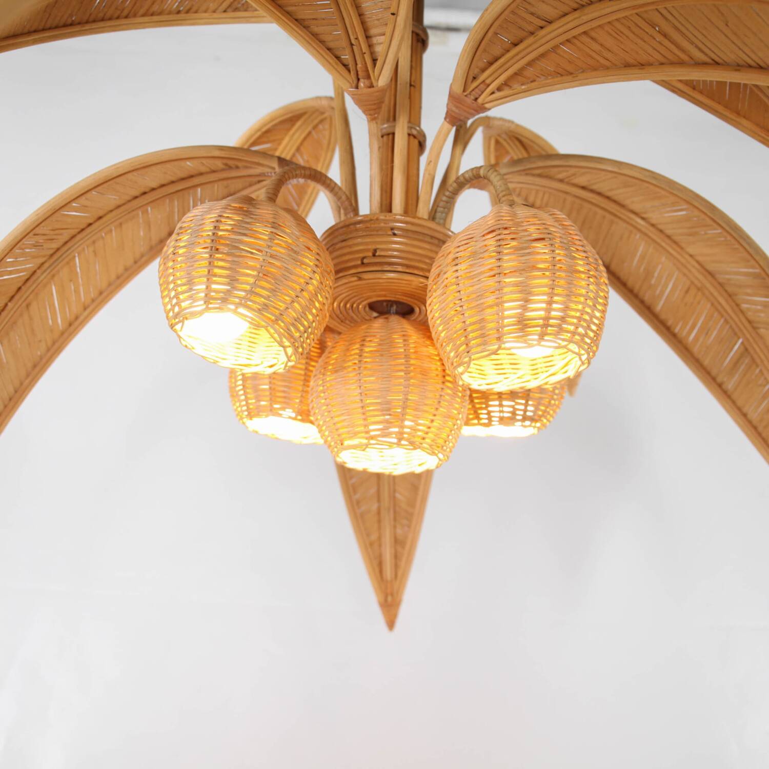 Coconut palm chandelier in rattan