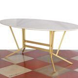 1960s Italian Dining Table With oval Carrara Marble Top And Iron Structure
