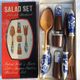 Salad set vintage 1970 wood and porcelain Japanese scenes