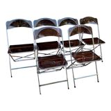 6 chaises pliantes en Plexiglas fumé et métal chrome Chaisor 1970