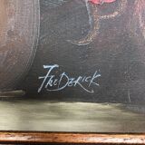Oil Painting On Canvas FREDERICK Still Life Flowers + Wood Frame #A770