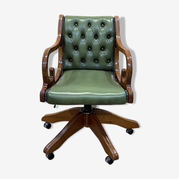 English office chair Chesterfield in green leather