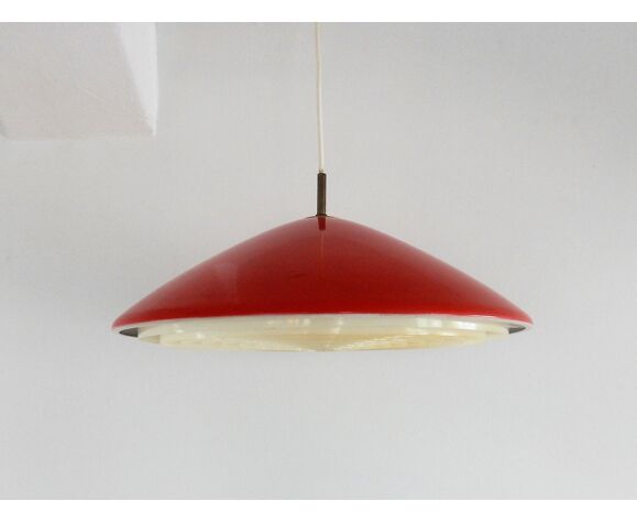 Danish red metal pendant lamp by Preben Fabricius & Jørgen Kastholm for  Nordisk Solar, 1960s | Selency