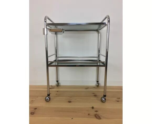 1970 chrome and smoked glass service, professional furniture, industrial style