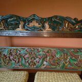 Indonesian carved and painted wooden bench