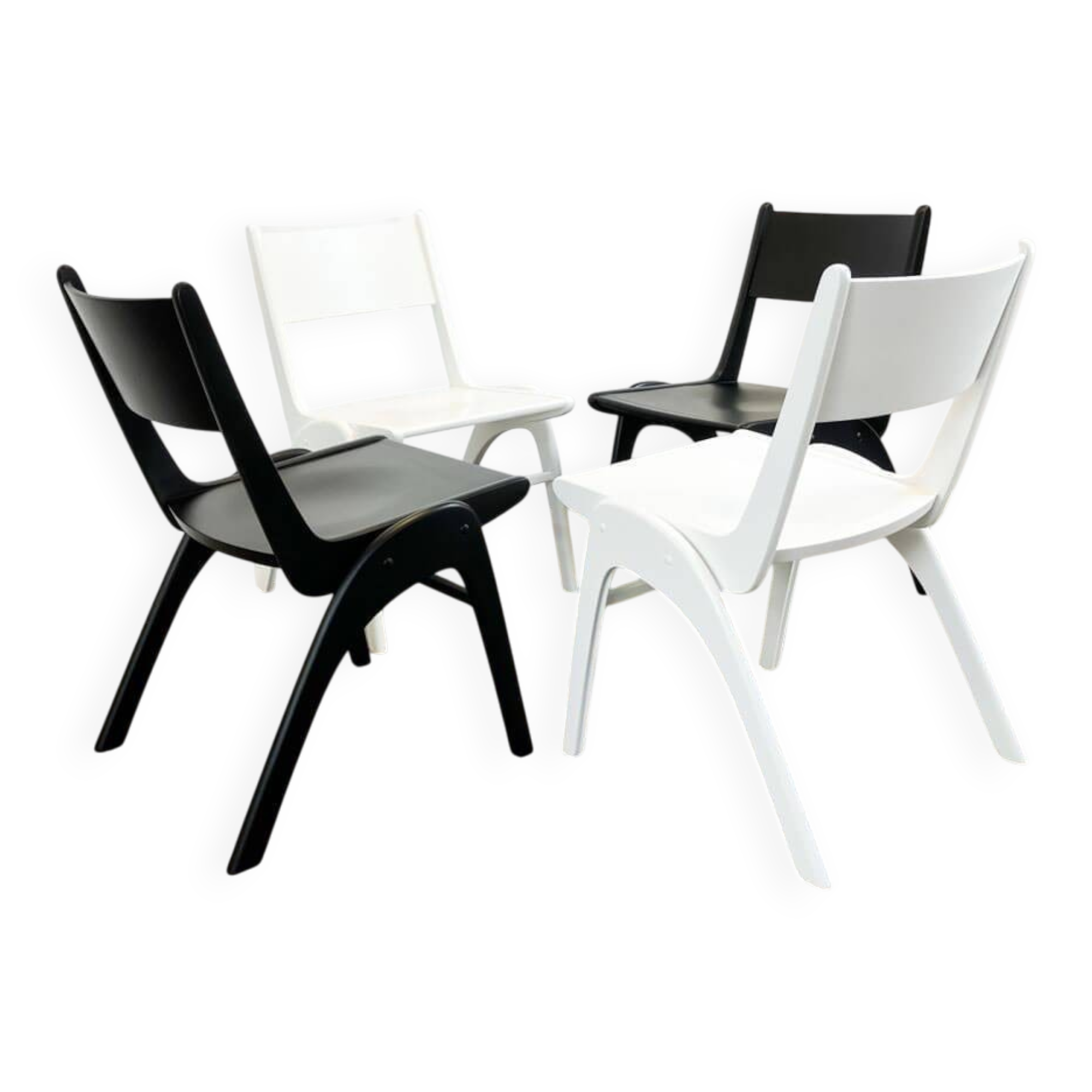 Set of 4 stacking chairs by Casala, beech, 1950s