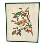 Antique engraving bird in metal frame