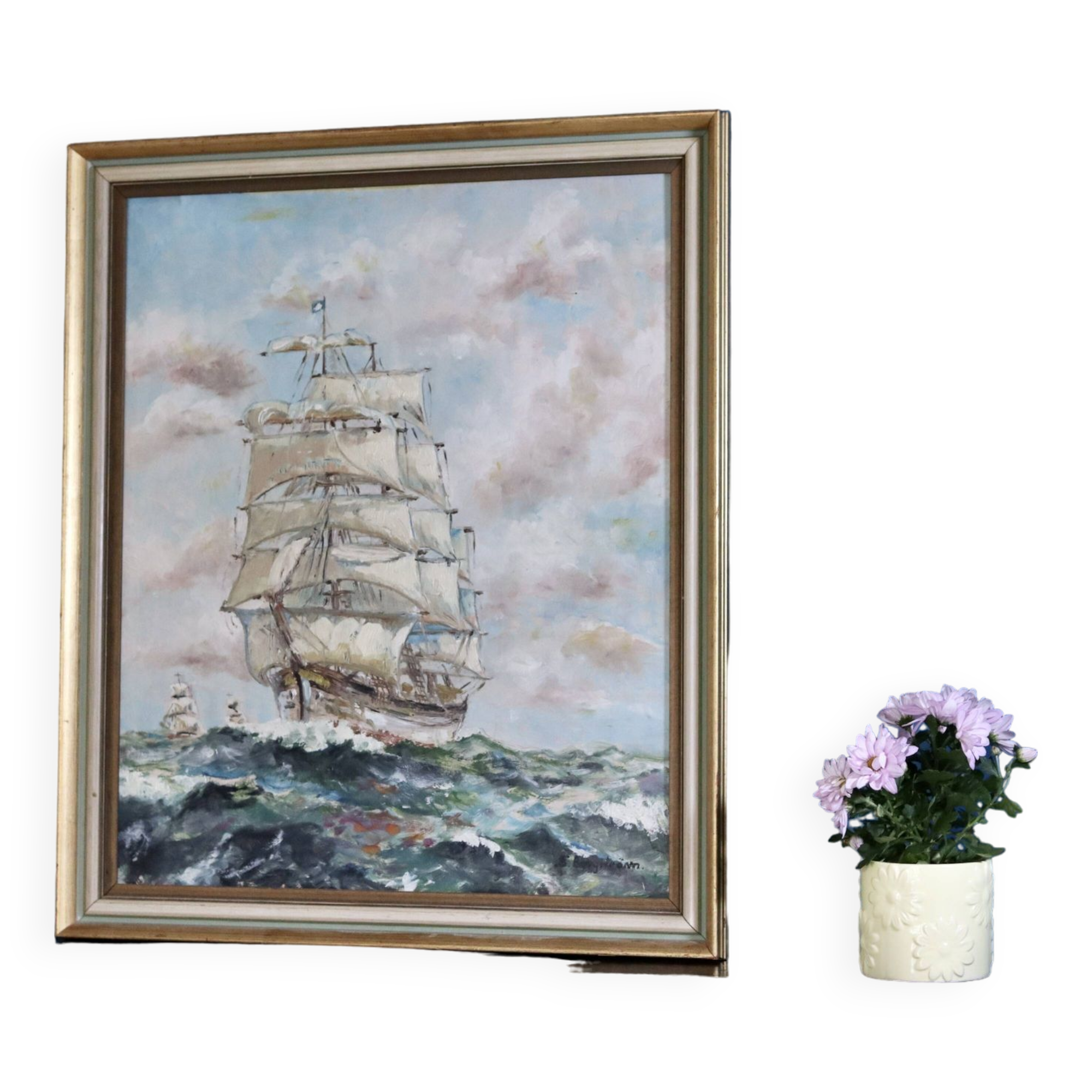 Swedish Mid-Century Oil on Canvas " Blåklocka" by S. Borgström