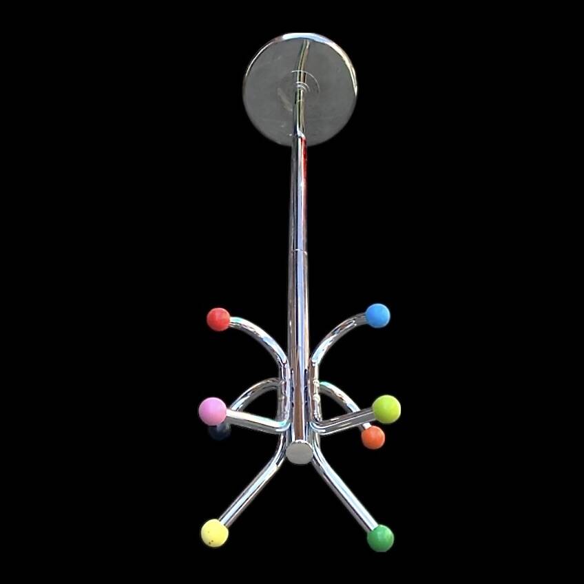 Chrome Parrot Coat Rack with Multi-Colored Balls – 1980s