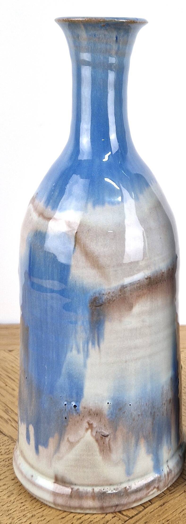 blue designer bottle signed - vintage soliflore vase