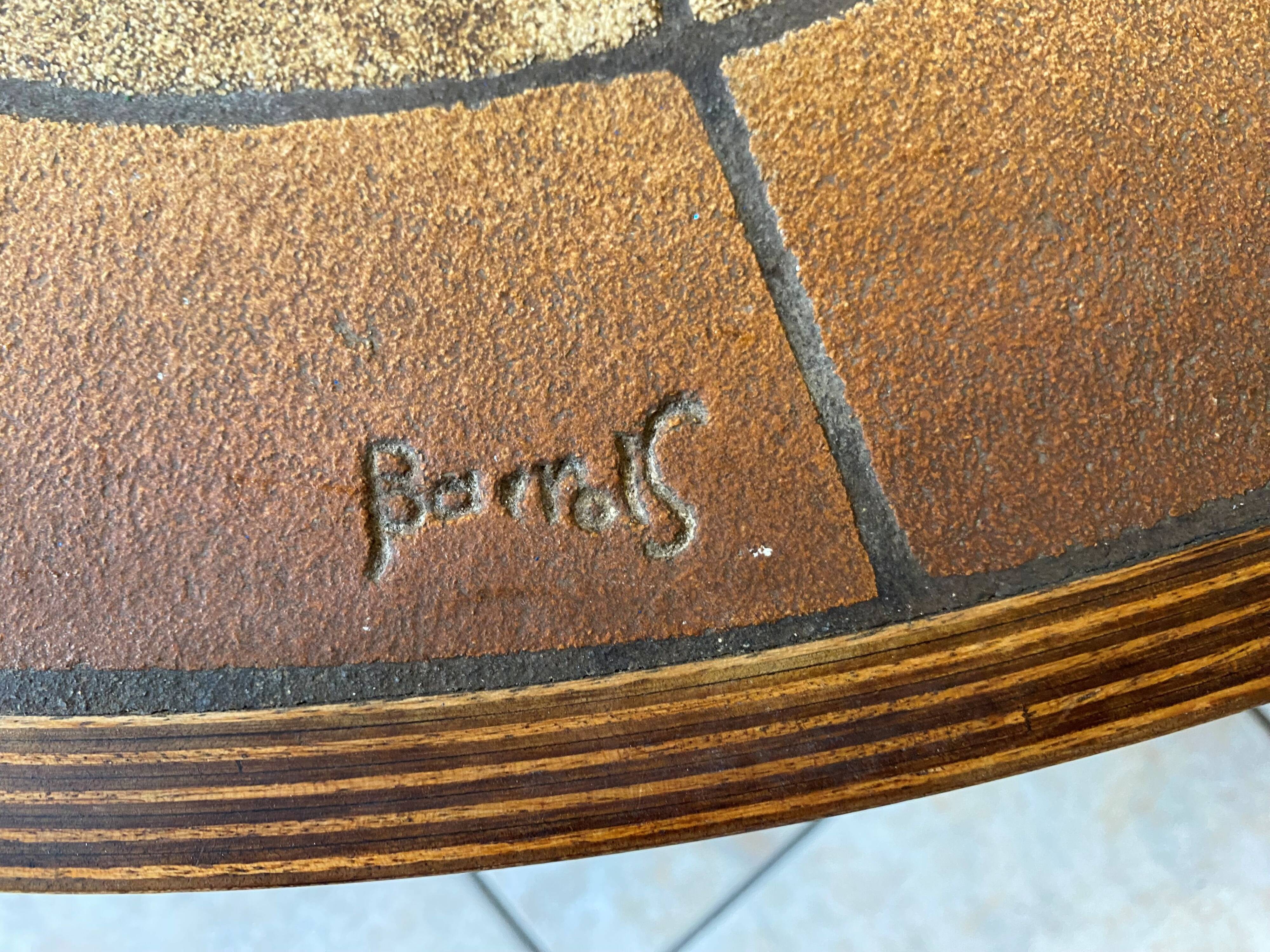 Oval round coffee table ceramic Barrois Vallauris from 1960 herbarium model