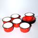 Set of 6 cups in red enamelled metal with vintage polka dots 1950-1960