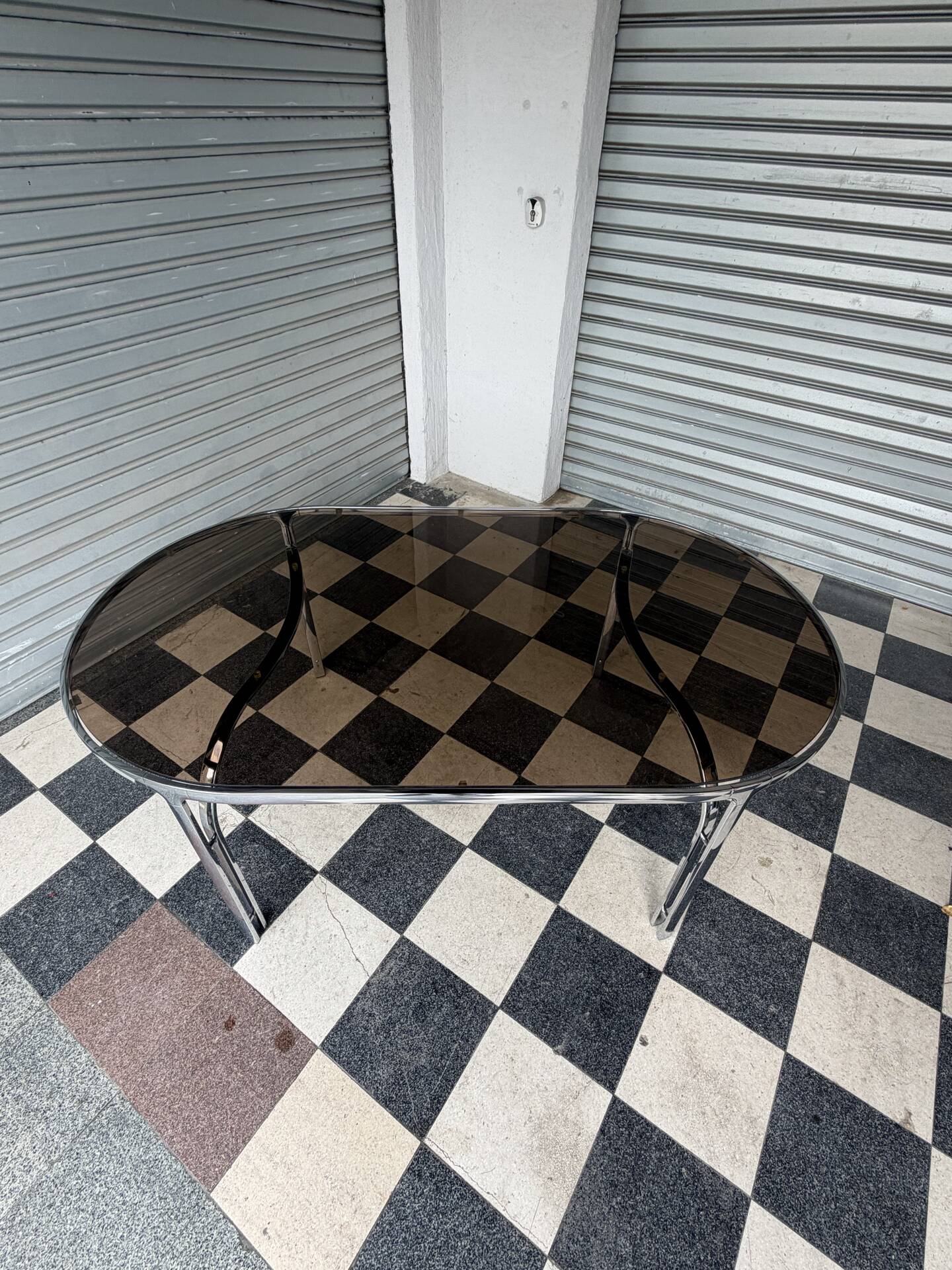 Vintage glass and chrome table
