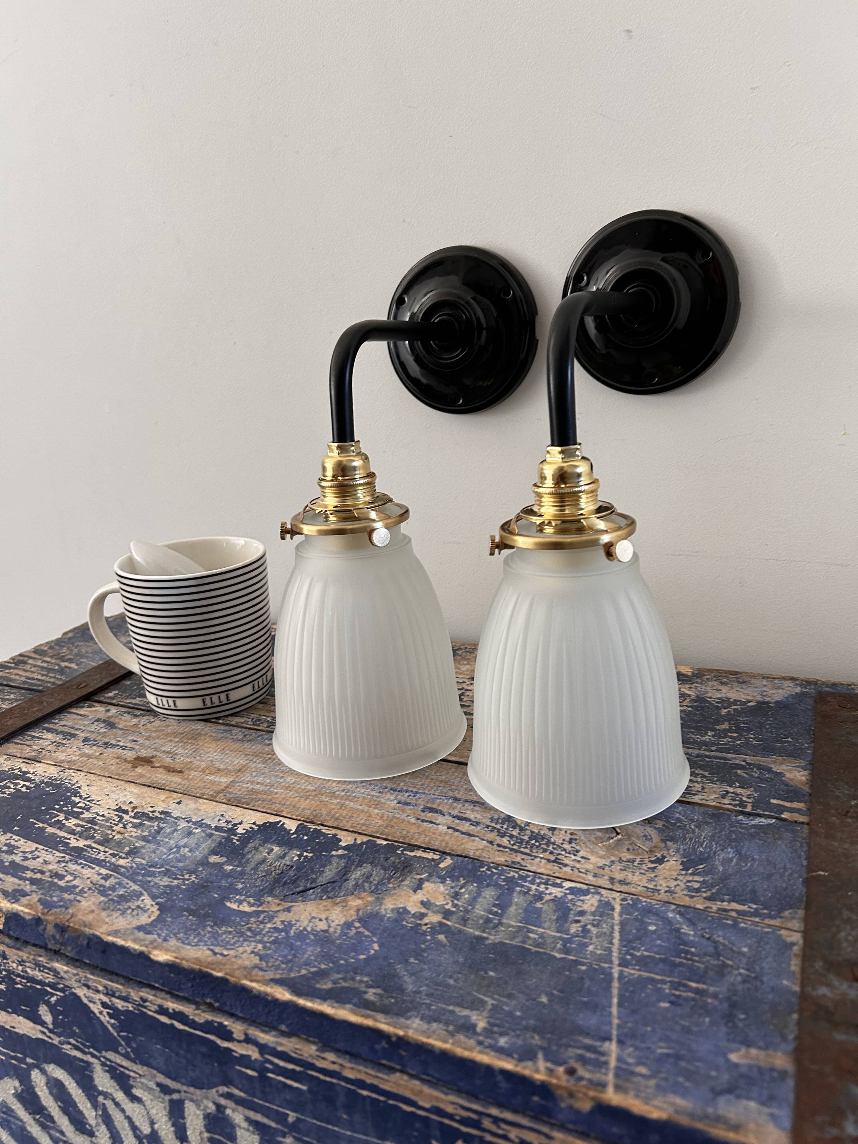 Pair of glass and ceramic wall lights