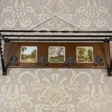 Early 20th Century Dutch Oak Wall Coat Rack with Decorative Tiles, 1950s