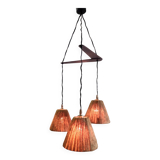 Scandinavian style three-light pendant in teak and sisal - 1960s/70s