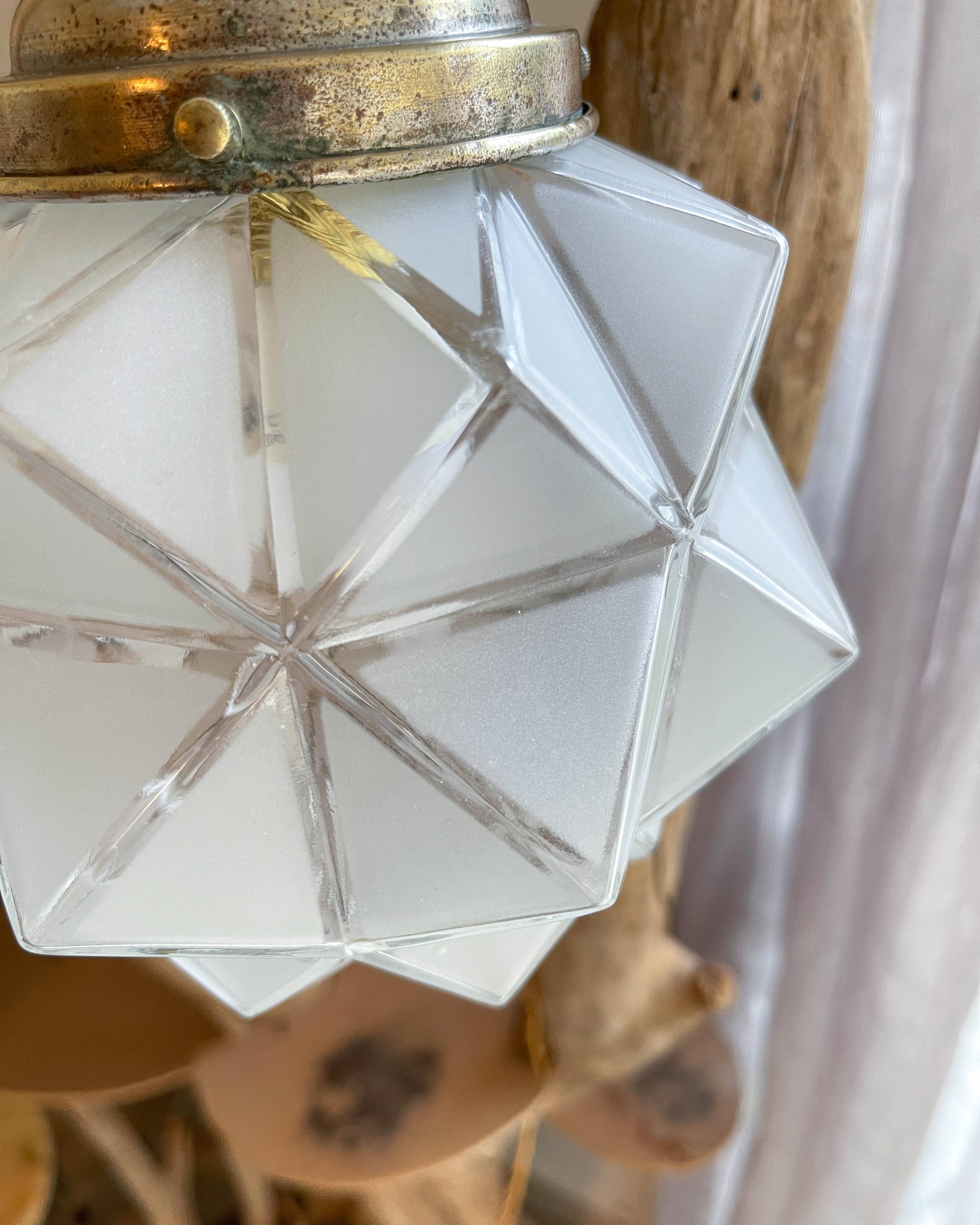 Vintage frosted glass lamp, Art Deco star shape, customizable