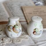 Salière et poivrier vintage en faience et barbotine motif canard