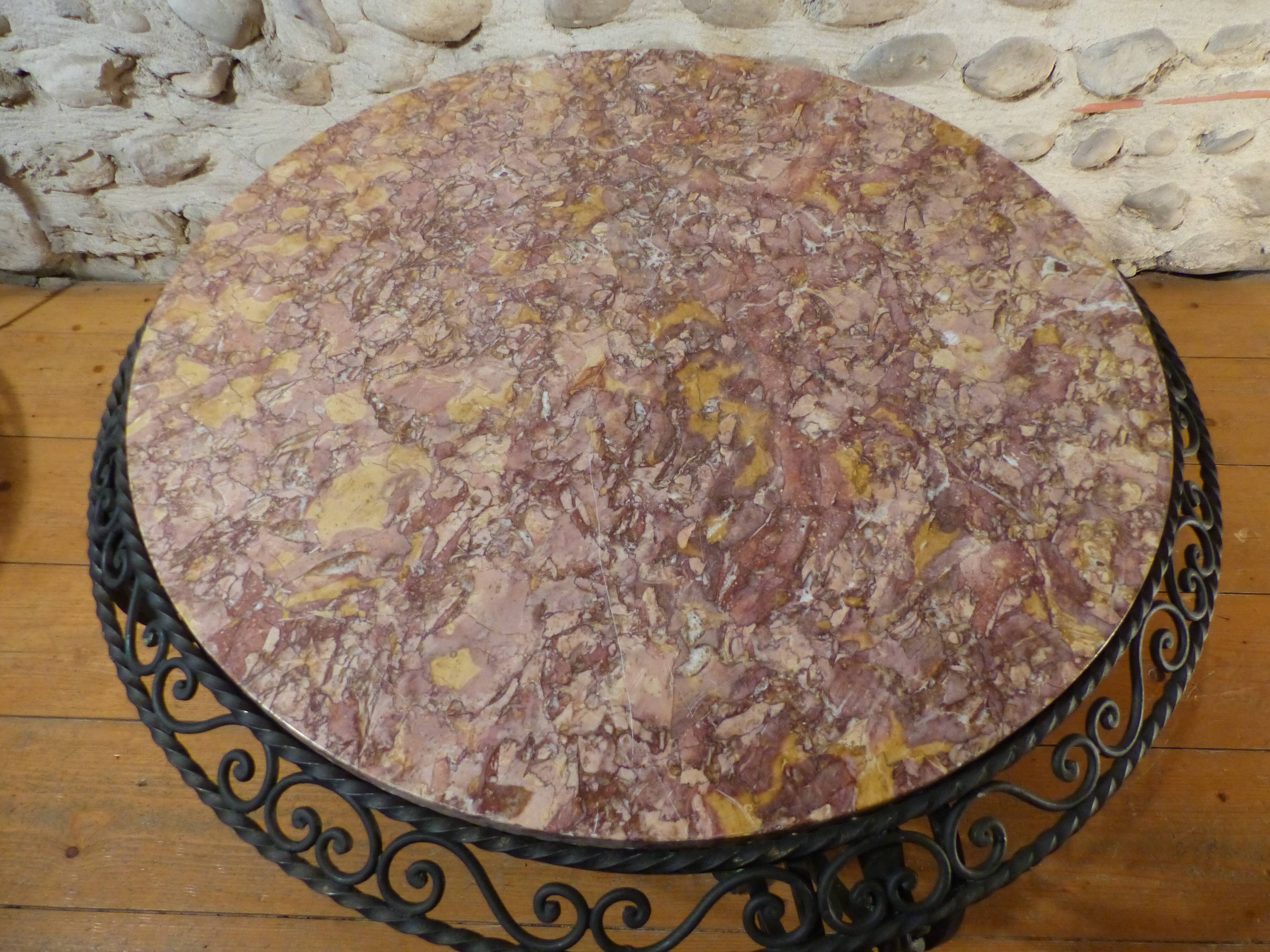 Wrought iron round coffee table and marble top