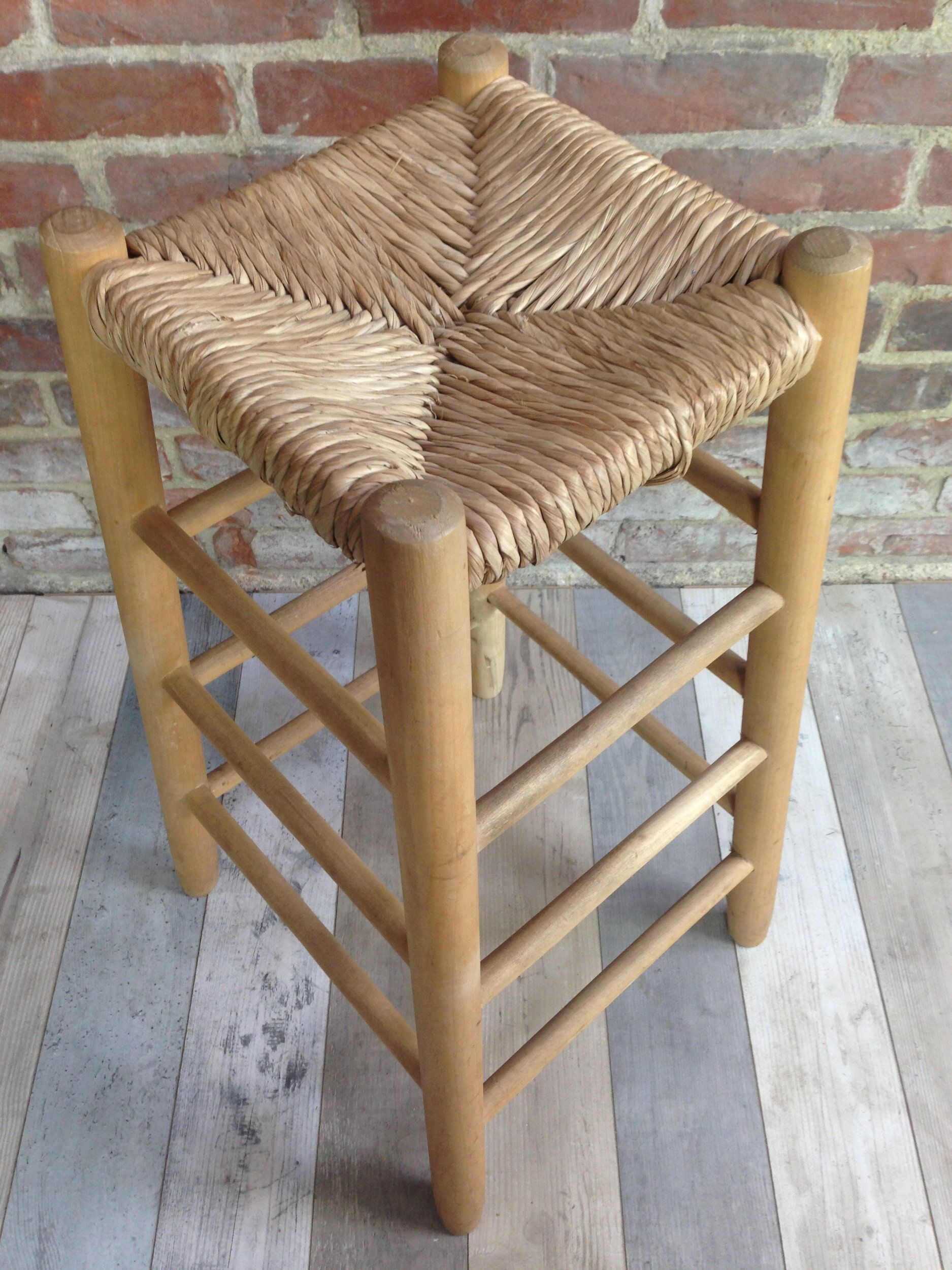 Wooden and straw stool