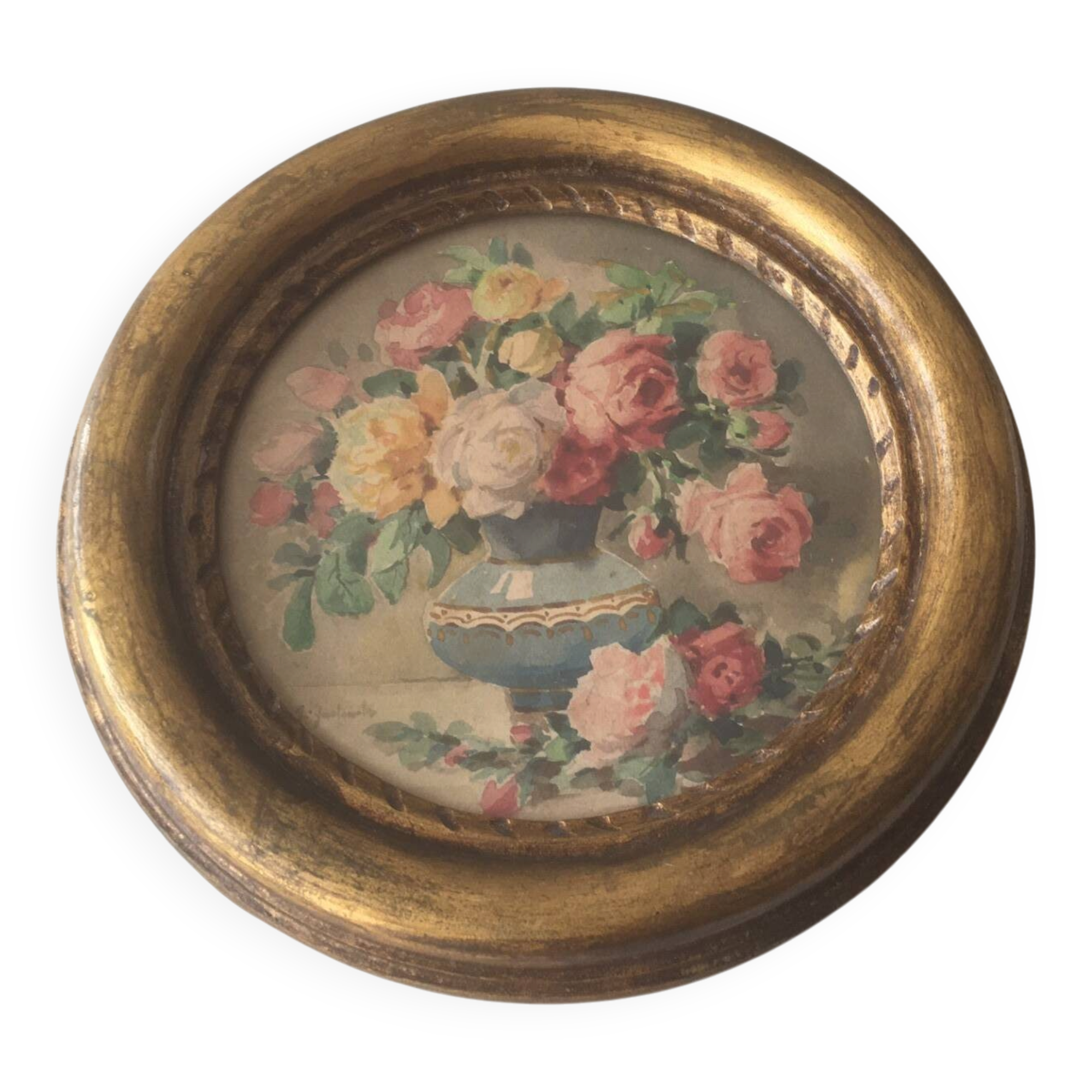 Old painting, watercolour, framed in gilded wood.