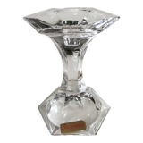 Torch candle holder in finely cut hexagonal crystal labeled Nachtmann