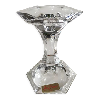 Bougeoir flambeau en cristal hexagonal finement taillé étiquetté Nachtmann