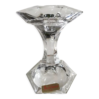 Torch candle holder in finely cut hexagonal crystal labeled Nachtmann