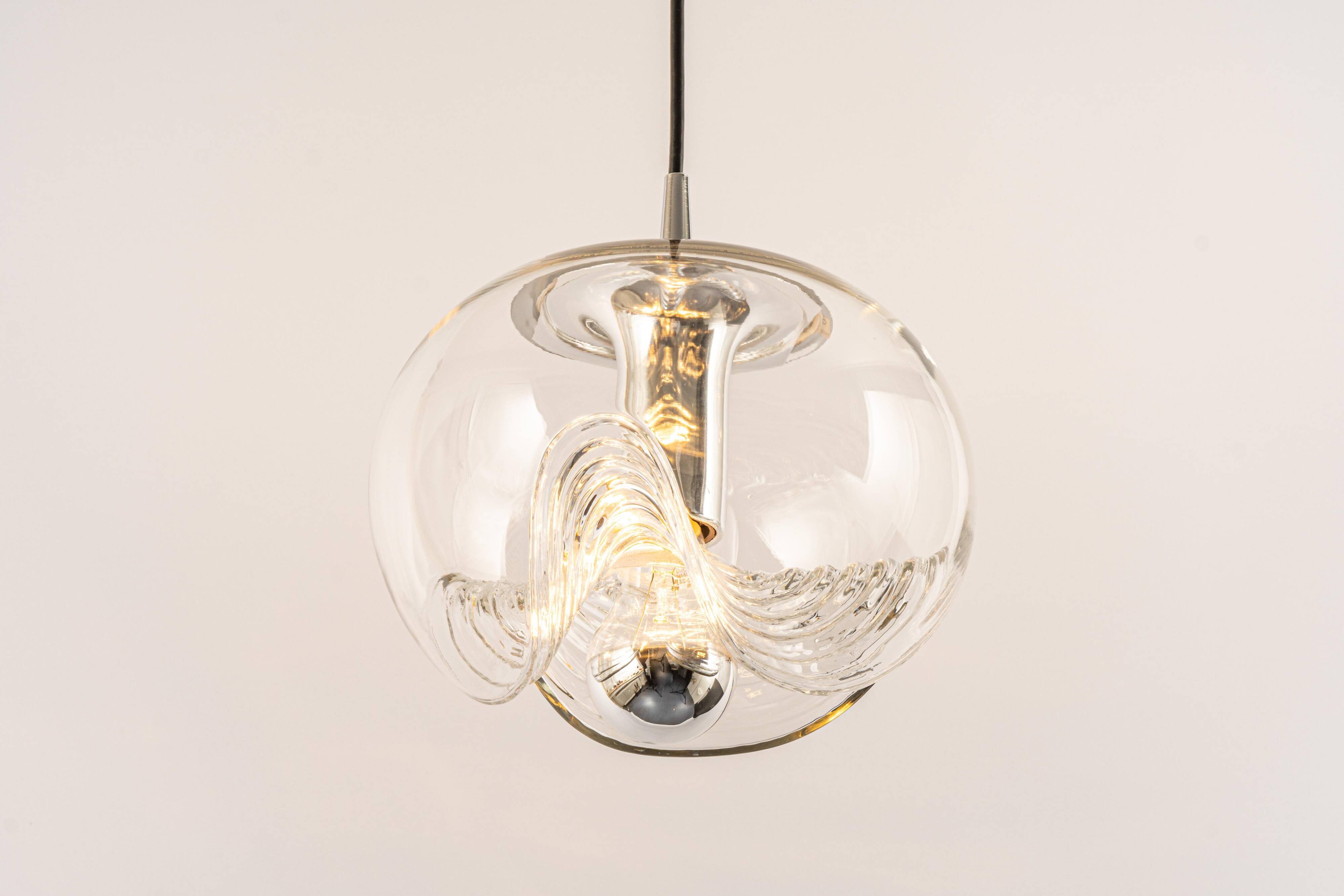 1 of 6 Large transparent glass pendant by Peill & Putzler, Germany, 1970s