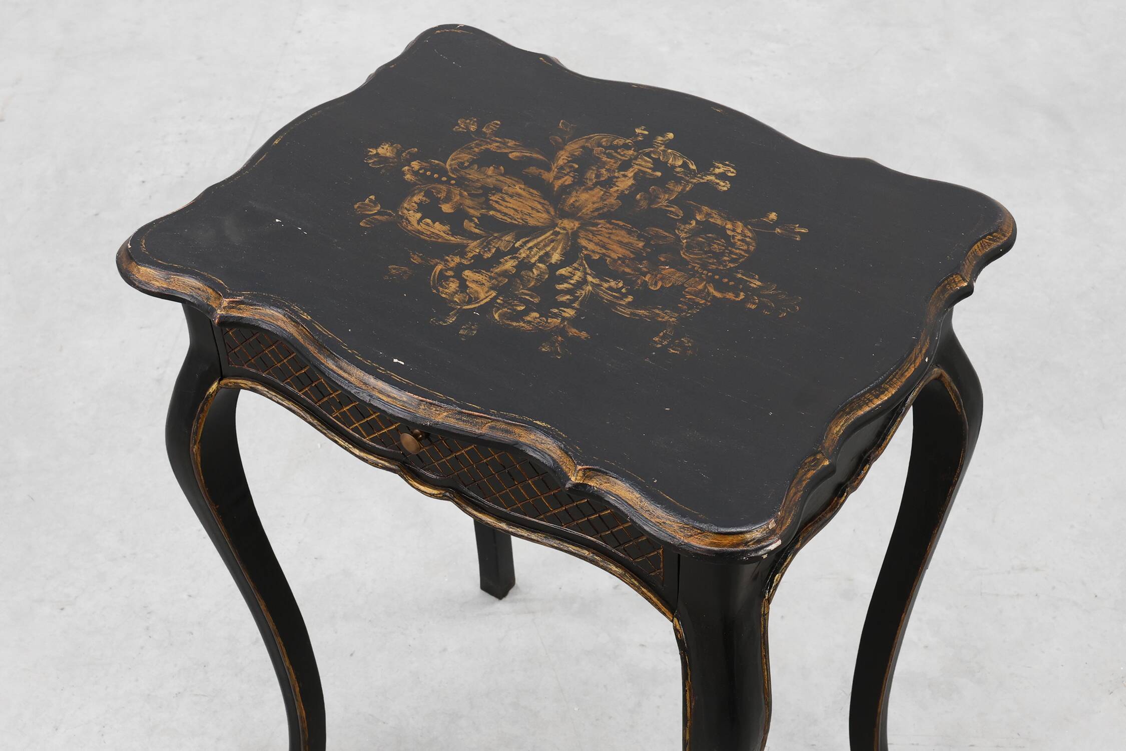 19th Century Black Wooden Side Table with Drawer, France