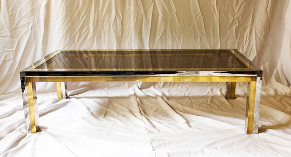 Table basse italienne en chrome et laiton Romeo Rega, 1970s