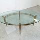 Vintage golden metal and oval glass coffee table, 1970s